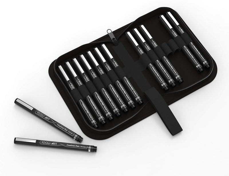 TOOLI-ART Micro-Line 14 Pens With Case, Fineliner, Multiliner, Archival Ink, Waterproof, Journaling, Illustration, Architecture, Technical Drawing, Outlining, Scrapbooking, Manga, Writing, Rock Painting Black - Image 2